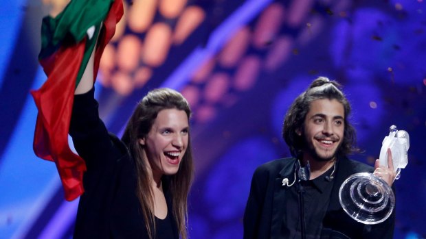 Winners: Salvador Sobral (right), representing Portugal, and his sister Luisa Sobral celebrate the win.