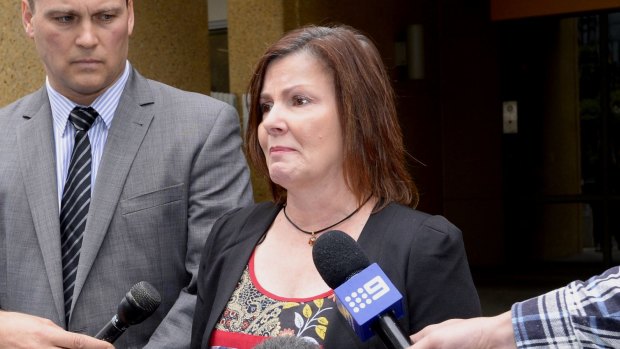 Caroline Lovell's mother, Jade Markiewicz, speaks outside the Coroners Court on Thursday.