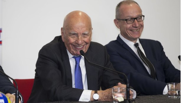 Mike Fitzpatrick, Rupert Murdoch and News Corp's Robert Thompson last August. 