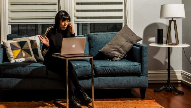Katie Benner, a technology reporter for <i>The New York Times</i>, at home with her devices in San Francisco.
