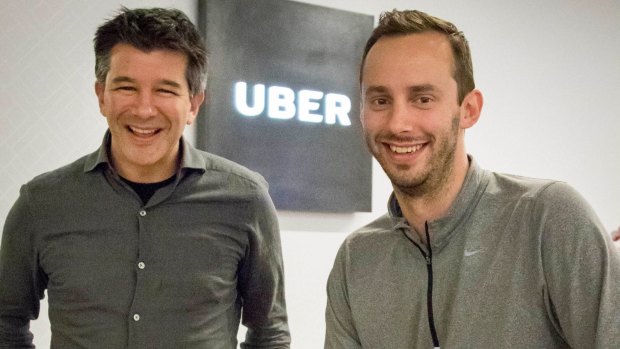 Uber CEO Travis Kalanick, left, and Anthony Levandowski.