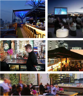 The documents show the target tenants for a rooftop bar include Bob's Bar, already established at Brookfield Place in the Perth CBD. 
