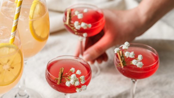 Pink cocktails as served in the Bumble marquee in the Birdcage. 