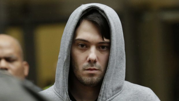 Martin Shkreli after he was arrested in December 2015 for alleged securities fraud. His latest antics on social media landed him in jail this week.