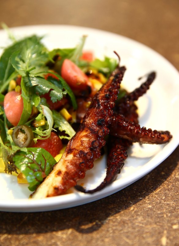 Charred octopus is one of the smoke-powered dishes on the menu.