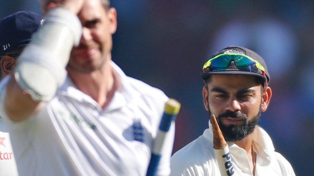 Too strong: James Anderson and Virat Kohli react to India's victory.
