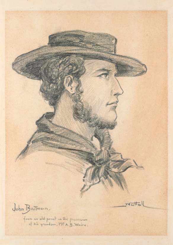 John Batman. Charcoal and pencil on white paper by Charles Nuttall, c.1912.