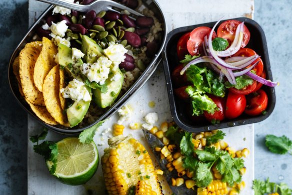Fresh and colourful Texy-Mexy lunchbox salad.