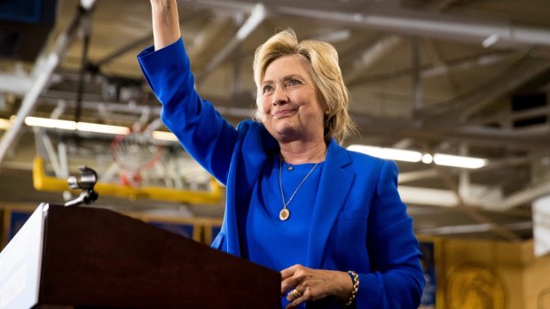 Democratic presidential candidate Hillary Clinton waves after speaking at a rally at Johnson C. Smith University in Charlotte, NC.