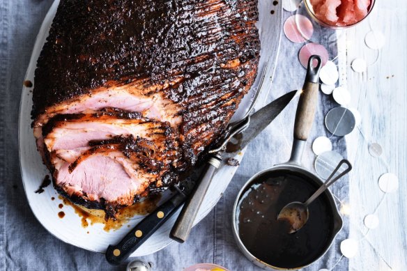 Adam Liaw's glazed Christmas ham with bush herbs.