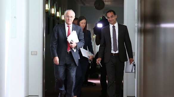 Prime Minister Malcolm Turnbull with media adviser John Garnaut.