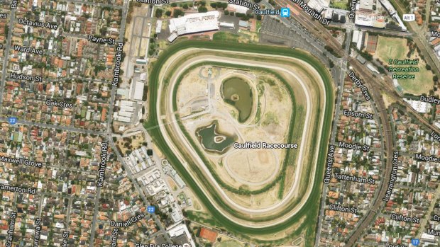 An aerial view of Caulfield Racetrack.