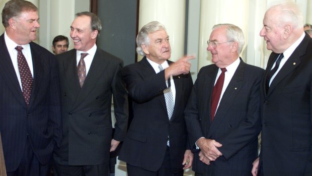 Former Labor leader Bill Hayden (second right) with (from left) Kim Beazley, Paul Keating, Bob Hawke and Gough Whitlam.