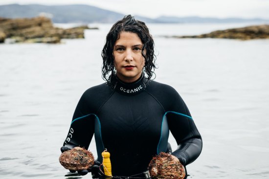 Analiese Gregory, head chef of Franklin in Hobart, diving for abalone.