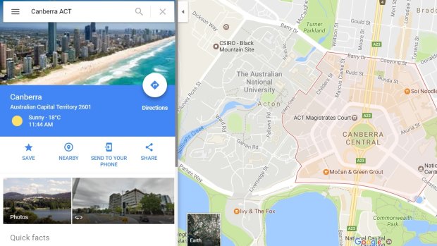 Those who typed 'Canberra' into Google Maps were met with an image of Surfers Paradise instead.