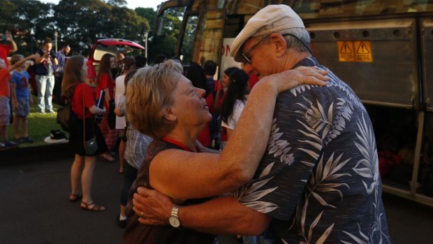 An original member of Australia's freedom rides is farewelled before boarding the bus for the 50th anniversary of the original ride promoting social justice for Aboriginal people. 