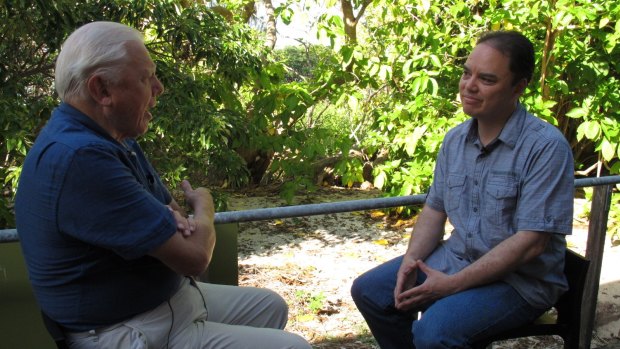 John Cook from UQ's Global Change Institute interviewing Sir David Attenborough for a segment in their 'Making Sense of Climate Change Denial' course.