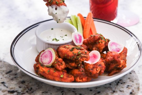 Buffalo wings with blue cheese sauce at the Quarryman.