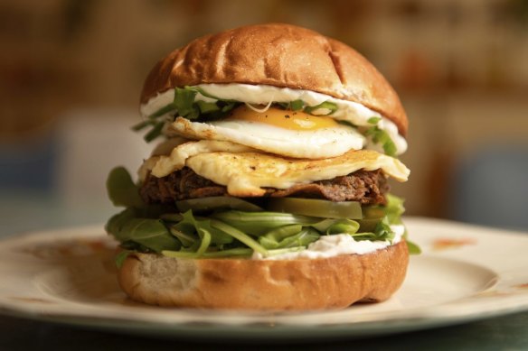 The "Top of the Morning" breakfast burger.