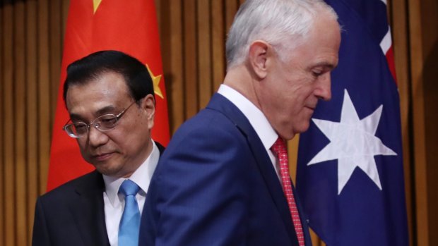 China's Premier, Li Keqiang, and Australian Prime Minister Malcolm Turnbull.