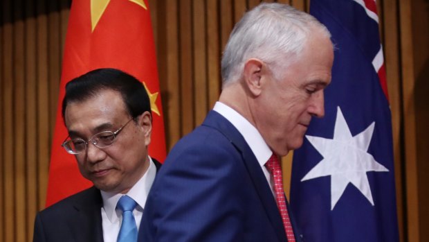 China's Premier, Li Keqiang, and Australia's Prime Minister, Malcolm Turnbull.
