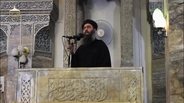 Islamic State leader Abu Bakr al-Baghdadi delivers a sermon in July in Mosul, Iraq.