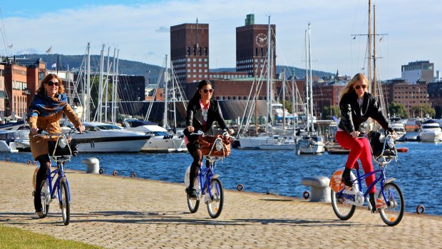 Cycling Oslo's waterfront. 