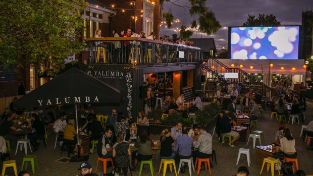Yalumba's shipping container bar is back again for the Night Noodle Markets.