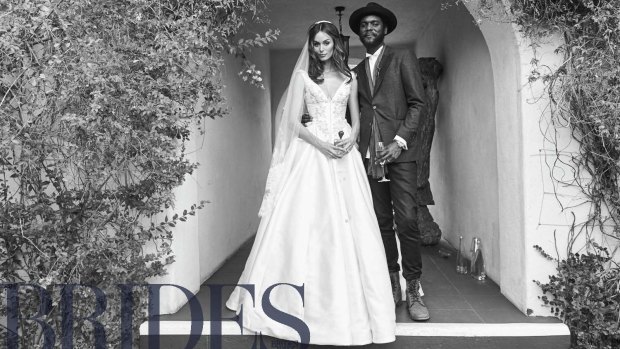 The Perth model and Texan blues musician said their 'I dos' on Tuesday at the Colony Palms Hotel in Palm Springs, California.