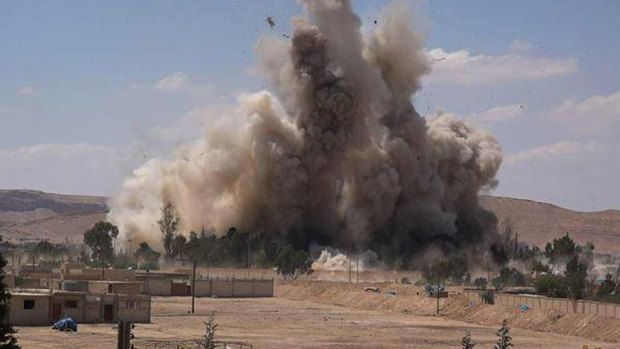 Tadmur prison in Syria is blown up by the Islamic State group in May in this image from a militant website.