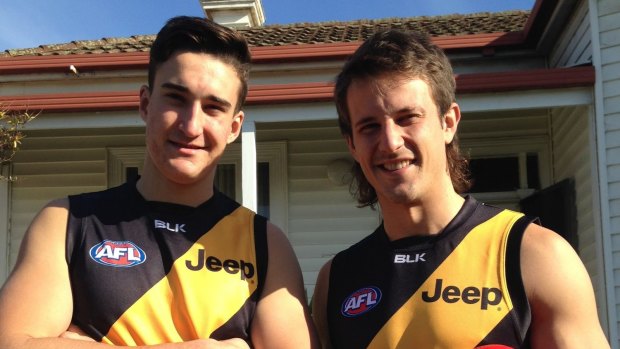 Canberran Ivan Soldo, 18, with cousin Ivan Maric, after the former basketballer signed as a rookie with Richmond