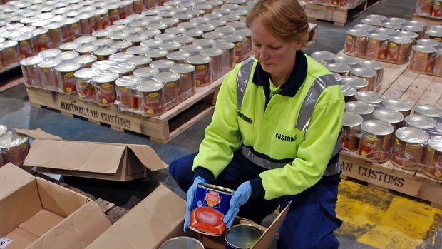 The seizure of the drugs, concealed in tins of tomatoes shipped to Australia from Italy,  
 resulted in the arrests of 16 people across the country in pre-dawn raids. 