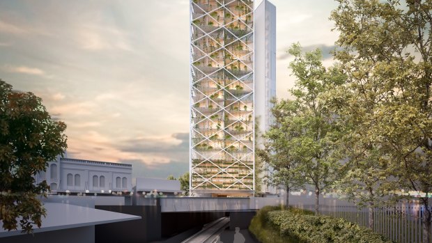 The green building will hover above the Sandringham rail line. 