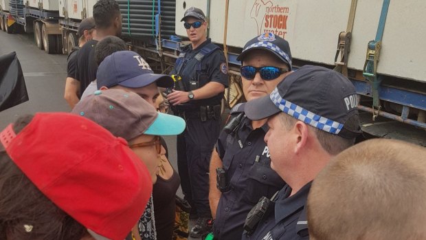 Police attended the rally in Alice Springs on Friday afternoon.