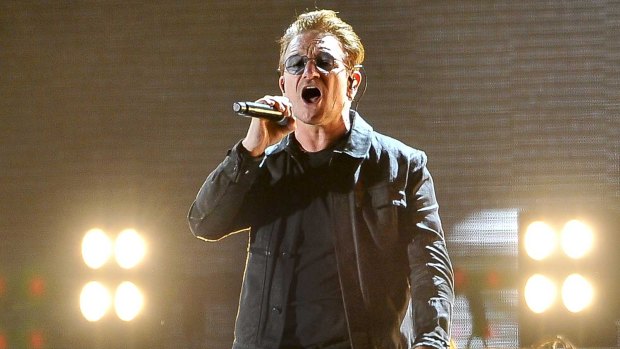 Bono can't hide his despair at not being allowed to sing for Donald Trump.