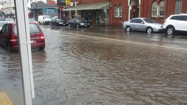 Sydney Road in Brunswick looked more like a 'lake' on Tuesday.