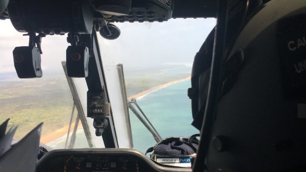 The Bundaberg based RACQ LifeFlight Rescue helicopter crew search from Bustard Head to Fraser Island for a trawler missing off the Queensland coast.