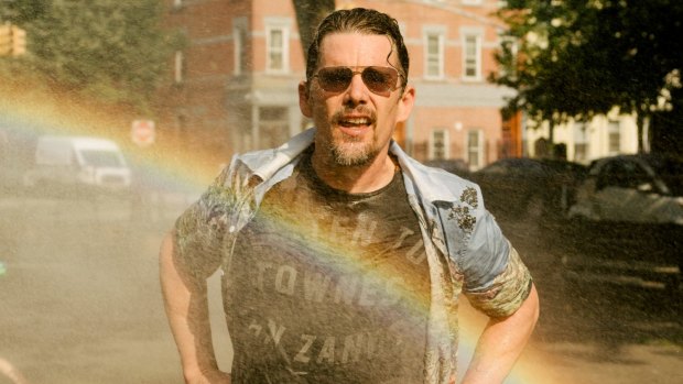 Ethan Hawke chases rainbows in Greenpoint, Brooklyn. 