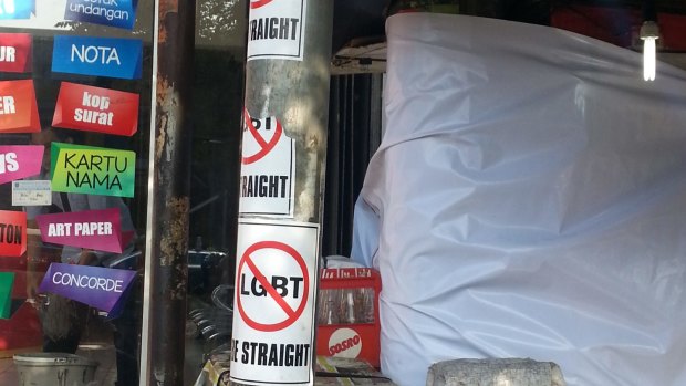 Anti-LGBT pamphlets on street poles in Depok, West Java. 