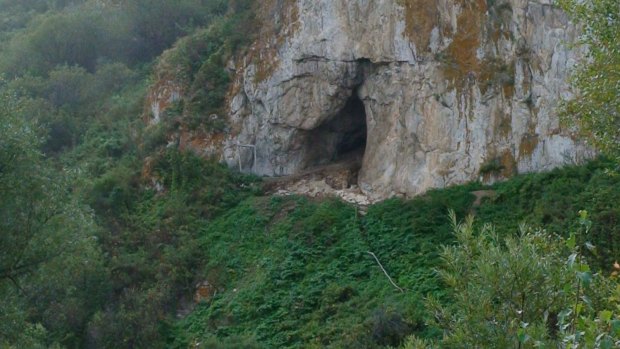 Entrance to the Chagryskaya cave in Siberia. 