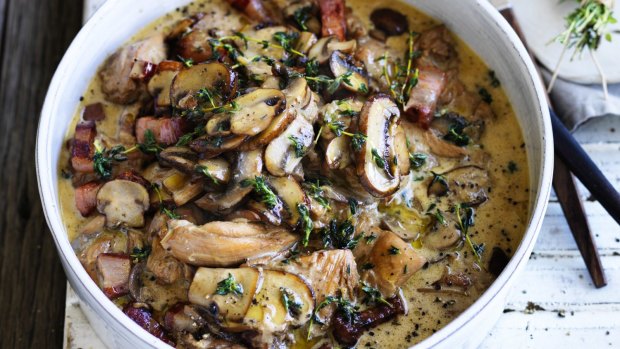 Chicken, mushroom and thyme braise with bacon!
