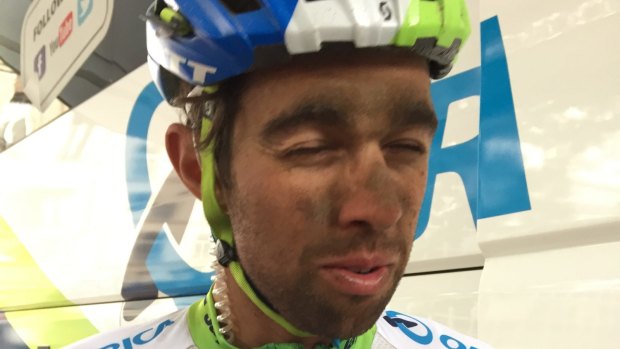 Battling on ... Michael Matthews did not suffer any broken bones in the massive pile-up early in the Tour but he was badly bruised as cyclists ran over him.