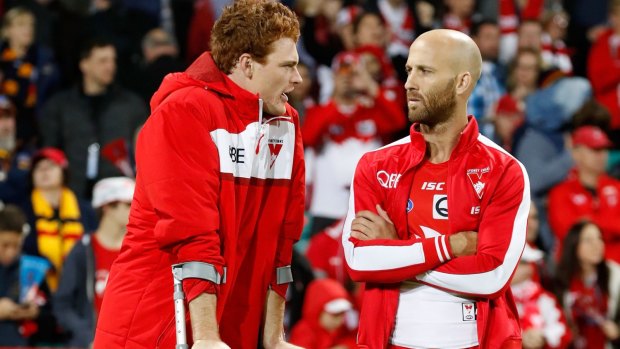 Sidelined: Injured Swans Gary Rohan and Jarrad McVeigh.