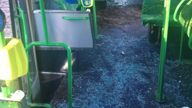 Broken glass and dirt filled the tram after the crash.