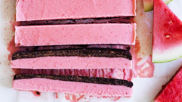 Jill Dupleix's creamy watermelon ice-cream slice recipe for Good Food summer 2018.