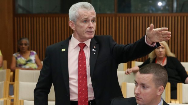 Senator Malcolm Roberts during a press conference at Parliament House Canberra on Tuesday. 