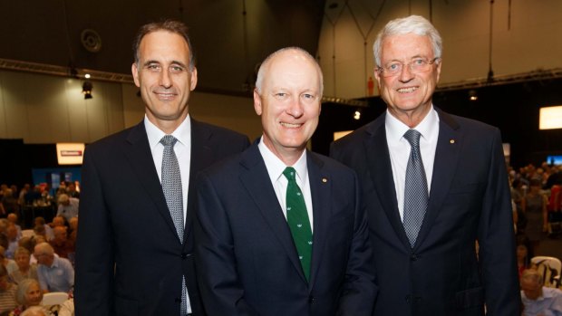 Rob Scot, Richard Goyder and Michael Chaney at Wesfarmers' AGM on Thursday. 