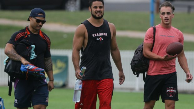 Pioneer: Jarryd Hayne trains with sprint coach Roger Fabri at Coogee on the weekend.