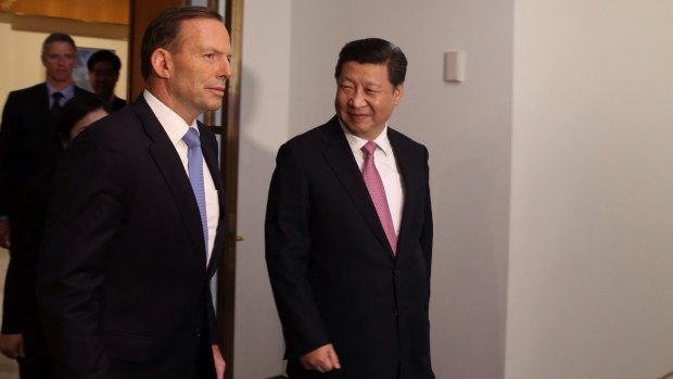 Say what?: Tony Abbott and Chinese President Xi Jinping at Parliament House.