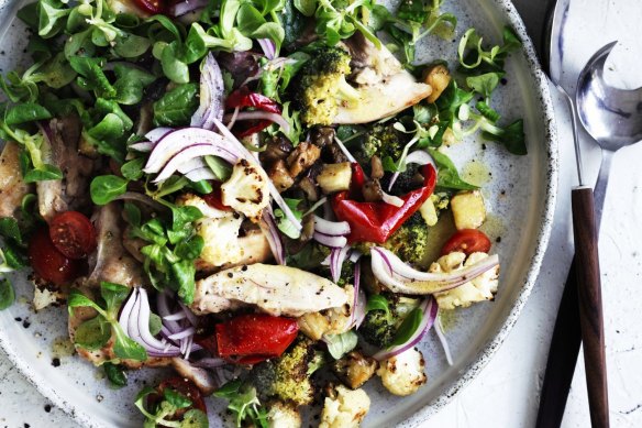 Adam Liaw's roast chicken and vegetable salad.